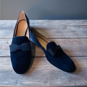 STUART WEITZMAN NEW Blue Suede Shoes Loafers Grosgrain Bows Size 8.5 AA